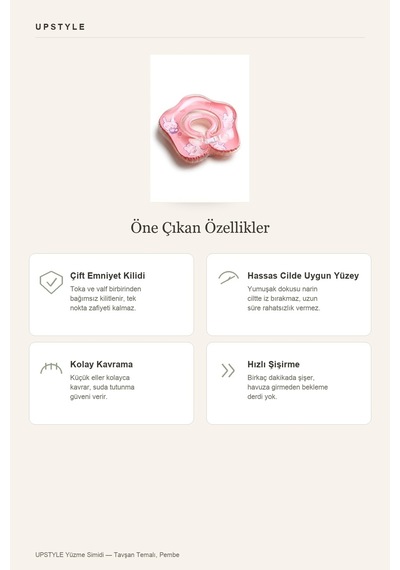 Oglo Tavşan Desenli Çocuk Yüzme Simidi Emniyet Kilitli Kolçaklı Simit