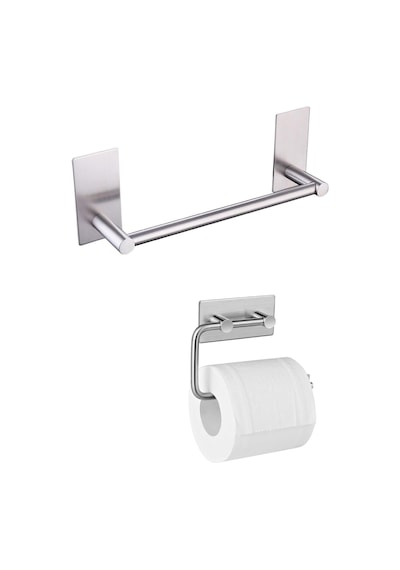 Paslanmaz Çelik 30cm Havluluk Ve Tuvalet Kağıtlığı Set - İnox - Kendinden Yapışkanlı Diğer