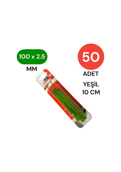 Tek-iş Plastik Kablo Bağı Klipsi Cırt Kelepçe 100 Mm X 2.5 Mm Yeşil 50 Adet