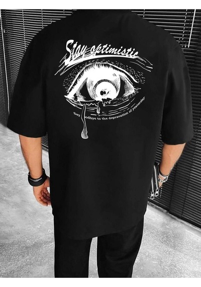 Altamira Unisex Stay Göz Sırt Baskılı Oversize T-shirt 001