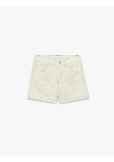 Koton Pamuklu Cepli Desenli Desenli Kısa Denim Şort Bej 6skg40108ad Ekru