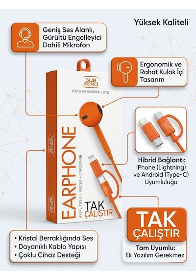 Mikrofonlu Tak Çalıştır İphone & Android Uyumlu Kulaklık - Bayi Depom Diğer