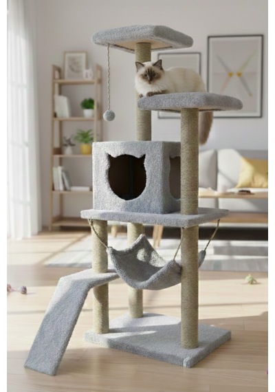 Missidea S9 Kedi Tırmalama Kulesi Platformlu 124 Cm Gri