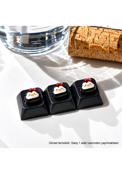 1 Adet 3d Penguen Figürlü Keycaps Klavye Tuş Başlığı Mekanik Klavye Uyumlu Özel Tasarım