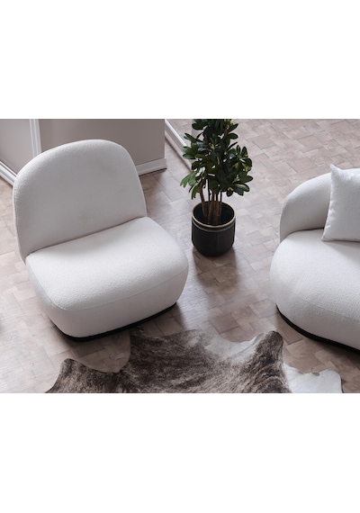 Vipa New Moon Lüks Modern Şık İskandinav Tasarım Tekli Koltuk, Berjer, Comford, Salon Ve Oturma Odası İçin Kırık Beyaz Teddy Kırık Beyaz