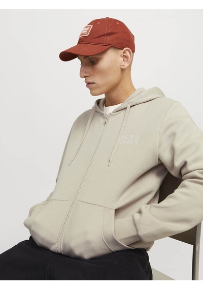Jack & Jones Jjecorp Logo Sweat Zıp Hood Noos Bej Erkek Sweatshirt 12265177