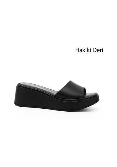 Gönderi(R) Gönderi R Kadın Siyah Dolgu Taban Hakiki Deri Terlik Dyza69842265 Siyah
