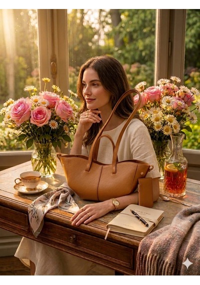 Housebags Valentina Kadın Fermuarlı + Cüzdan Charm El Ve Omuz Çantası Taba