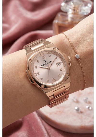 Daniel Klein Dke.1.13947.7 Modern Oval Kare Kasa Takvimli Çelik Kordonlu Kadın Kol Saati Rose Gold