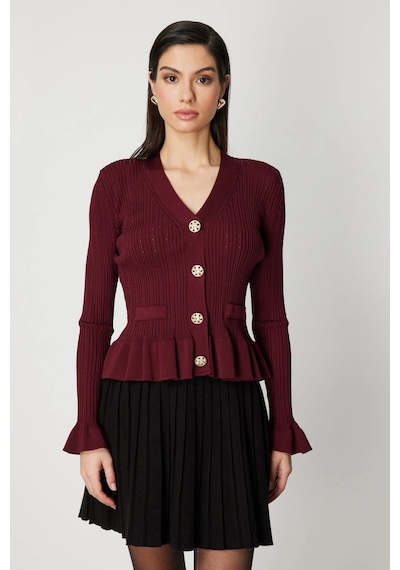 On Fashion Kadın Vatkalı Bele Oturan Bordo Hırka 69905 Bordo