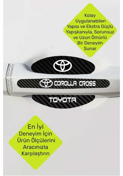 Toyota Corolla Cross Kapı Kolu Koruma Karbon Desenli Corolla Cross Serisi İçin 8 Parça Beyaz Yazılı Folyo Seti