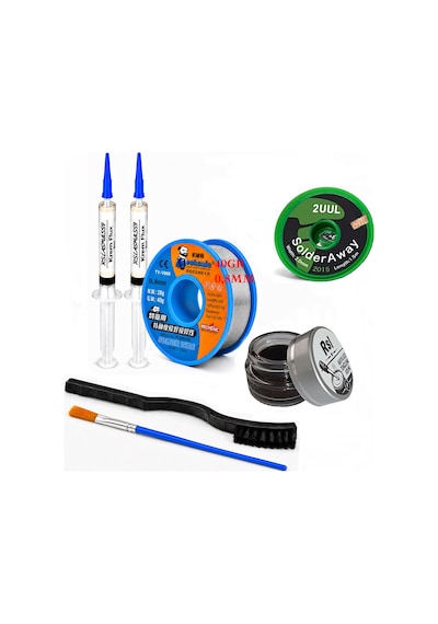 Lehimleme Seti 0,8 Mm 40 Gr Lehim Teli 2 Li Flux 2uul-2015 Lehim Fitili Havya Ucu Temizleme Kremi 2fırça Seti St33