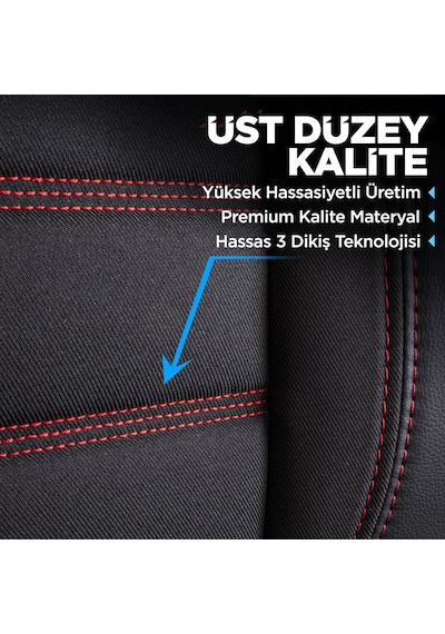 Panda Special Serisi Jakar Kumaş Oto Koltuk Kılıfı - Siyah - Kırmızı