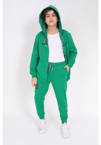 Toontoy Kids Toontoy Erkek Çocuk Pamuklu 2li Eşofman Takım Kapüşonlu Fermuarlı Hırka - Jogger Eşofman Altı 22919 Çimen Yeşili