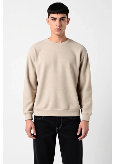Benerly Erkek Bisiklet Yaka Standart Kol Oversize Waffle Dokuma Sweatshir Camel