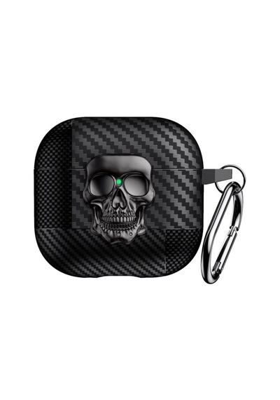 Caseonn Apple Airpods Uyumlu 5 Kılıf Güvenli Kilitli Kuru Kafa Karbon Koyu Gri