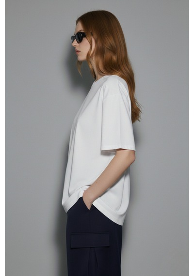 Soft&Basic Kadın 4'lü %100 Organik Pamuk Oversize Fit Basic Yuvarlak Yaka T-shirt Siyah-beyaz-haki-kahverengi