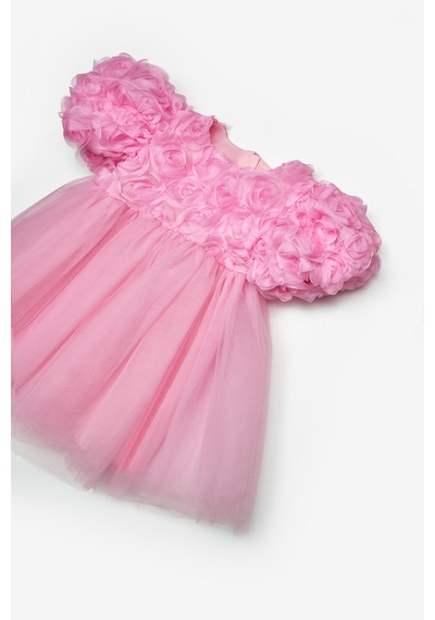 Le Mabelle Pembe Gül Dokulu Tül Etekli Kız Çocuk Elbise - Dara Pembe