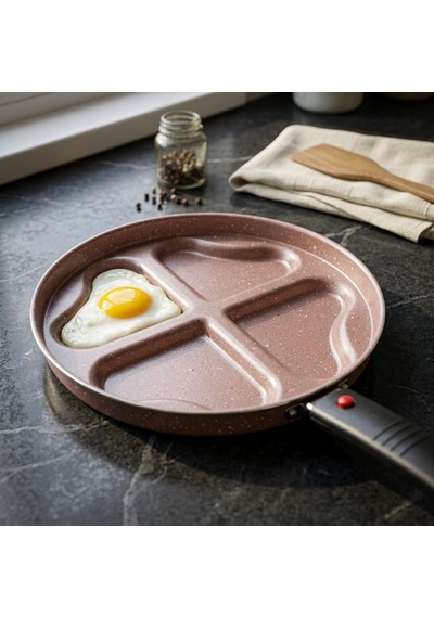 Papilla Redio Romantik 24 Cm Kalpli Pankek Ve Omlet Tavası - 4 Gözlü, Çıkarılabilir Saplı Yanmaz Yapışmaz Bölmeli Tava Pembe Çok Renkli