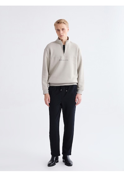 Lcw Vision Bej Dik Yaka Baskılı Erkek Kalın Sweatshirt