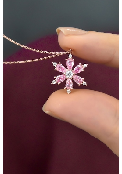 Ervanur Rose Altın Kaplama Zirkon Taşlı Kamelya Çiçeği Kadın Kolye 487146039
