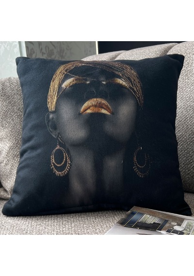 Ratemo Mobilya Arap Kızı Figür Baskılı Çift Taraf Kırlent/yastık Kılıfı - Şık Ve Zarif Tasarım - 45x45 Cm 1 Adettir Altın - Siyah