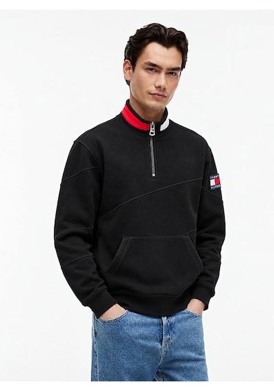 Tommy Hilfiger Yarım Fermuar Dik Yaka Sweatshirt Siyah