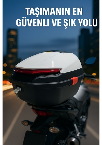 Motosiklet Arka Çanta 33 Litre Beyaz Stop Işıklı Sinyalli-2167