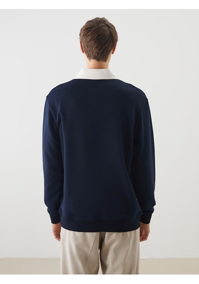 Lcw Vision Lacivert Polo Yaka Uzun Kollu Erkek Sweatshirt