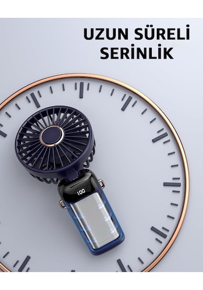 Robeve Taşınabilir Dijital Göstergeli Vantilatör Fan 5 Hız Ayarı,şarjlı Fan Masaüstü Fan Tutmalı Fan