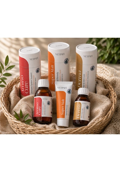 Skin & Coat Care Trio Kedi & Köpekler İçin Deri Ve Tüy Sağlığı Destek Seti Amino Cure, Derma, Super Malt