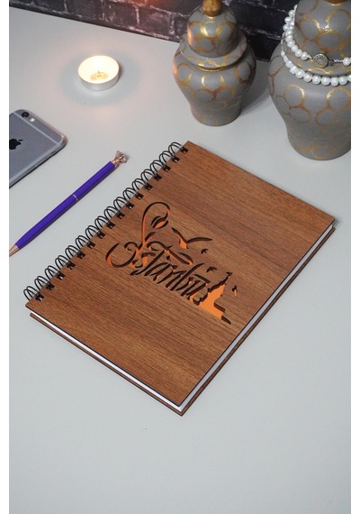 Istanbul Ahşap Kapaklı Defter - Ajanda - Günlük - A5 Notebook Çizgisiz Defter Ahşap Rengi Ceviz
