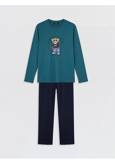 Lc Waikiki Lc Waıkıkı Petrol Regular Fit Teddy Baskılı Erkek Pijama Takımı