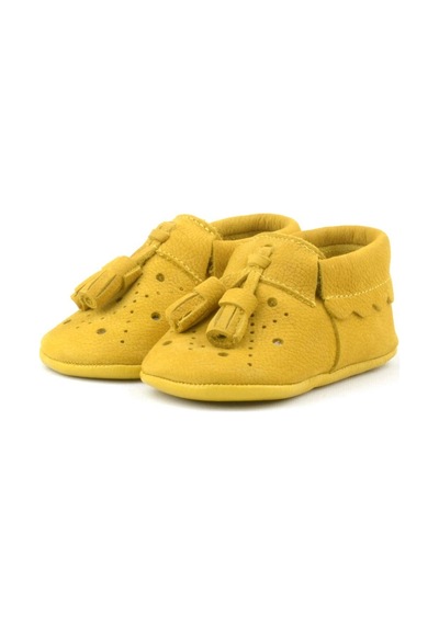 Hapshoe Hapshoe Kids Hakiki Deri Sarı Püsküllü Lastikli Bebek Patik Sarı
