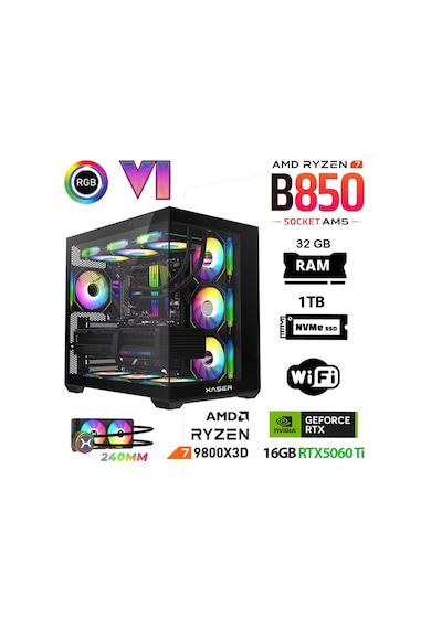 Xaser LEXUS-X850 R7-9800X3D 32 GB 1 TB M.2 NVMe SSD 16 GB RTX5060Ti Free Dos Masaüstü Oyuncu Bilgisayarı