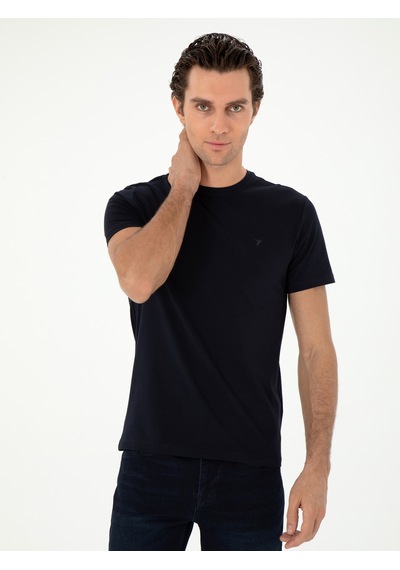 Lacivert Slim Fit Bisiklet Yaka Merserize Basic T-shirt
