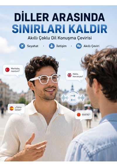 Beyaz Kameralı Akıllı Gözlük Yapay Zeka Görüntü Tanıma Bluetooth Müzik Telefon Görüşme Dokunmatik Kontrollü