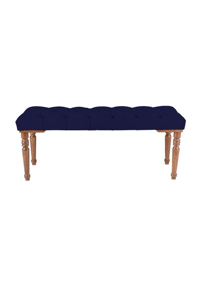 Gazzini Classic Torna Gürgen Ahşap Ayak Chester Model Kapitoneli Mavi Puf Bench - Ceviz Ayak