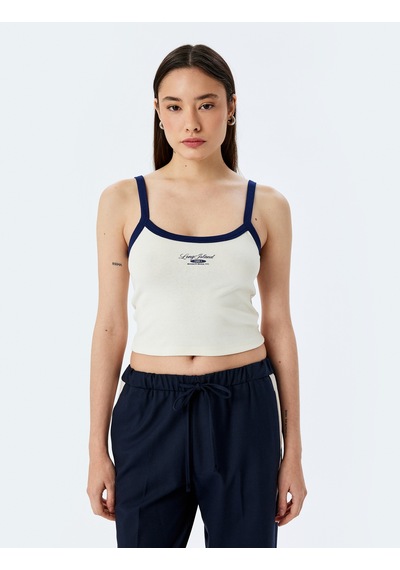 Koton Biyeli İnce Askılı Slim Fit Kolsuz Crop Atlet Ekru 5sal30103ık Ekru