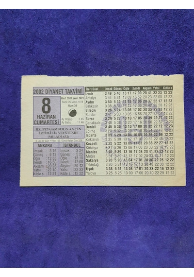 8 Haziran 2002 Takvim Yaprağı - Nostalji Koleksiyonluk Takvim Yaprağı A