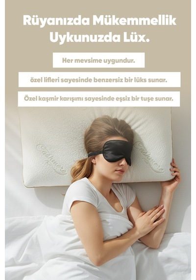 Kaşmir Visco Yastık - Özel Büyük Boy Cashmere Uyku Yastığı - Ortopedik Kaşmir Kumaş Visko Yastık Beyaz