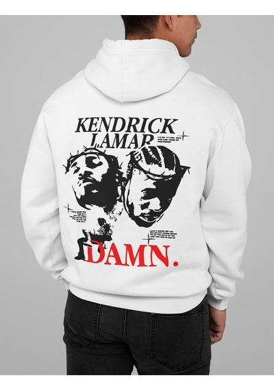 Kendrick Lamar Damn Yazılı Unisex Oversize Rapper Hoodie Beyaz