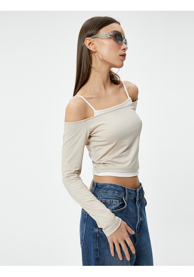 Koton Askılı Madonna Yaka Omzu Açık Tişört Uzun Kollu Renk Kontrastlı Slim Fit Kahverengi 4sal10694ık Kahve Koton Askılı Madonna Yaka Omzu Açık Tişört Uzun Kollu Renk Kontrastlı Slim Fit Kahverengi 4sal10694ık Kahve