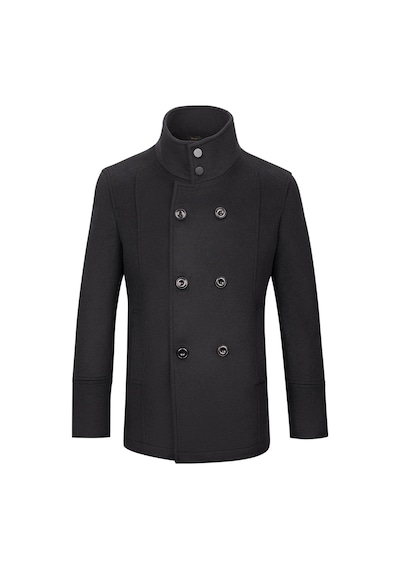 Hatemoğlu Siyah Slim Fit Kruvaze Yünlü Kaşe Kaban 2981708 Siyah