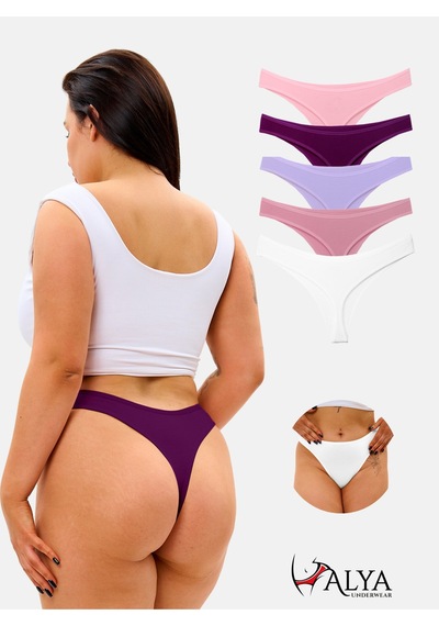Alya Underwear Kadın Külot Pamuklu String - 5 Adet Siyah Tanga S, M, L, Xl Multicolor-p25