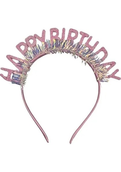 Pembe Happy Birthday Simli Doğum Günü Taç Ve Gözlük Seti 2 Li Parti Aksesuarı Fotoğraf Konsepti