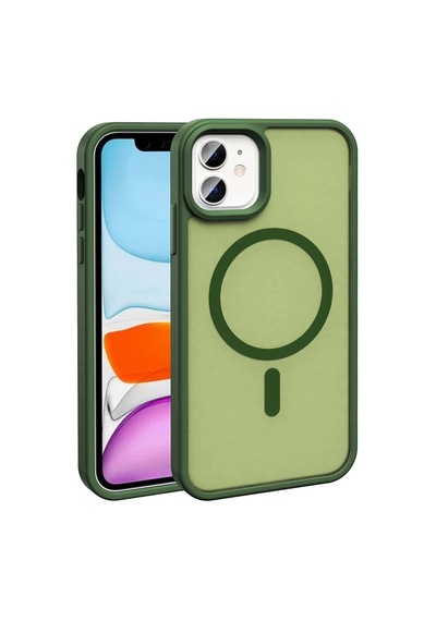 Apple Apple iPhone Uyumlu 12 Kılıf M-safe Şarj Özellikli Mat Arka Yüzey Zore Sio Kapak Koyu Yeşil