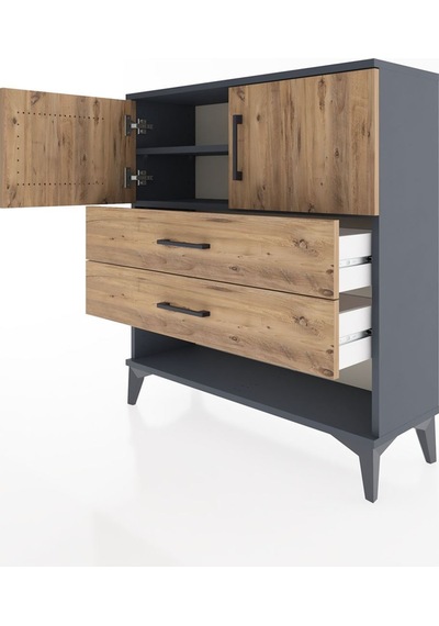 Arges Şifonyer 2 Raflı 2 Çekmeceli 2 Kapaklı 88x30x96 Antrasit-çam Antrasit