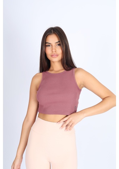 Soft&Basic Kadın Rose Basic Halter Yaka Esnek Biyeli Kaşkorse Kumaş Crop Top Body Atlet Rose