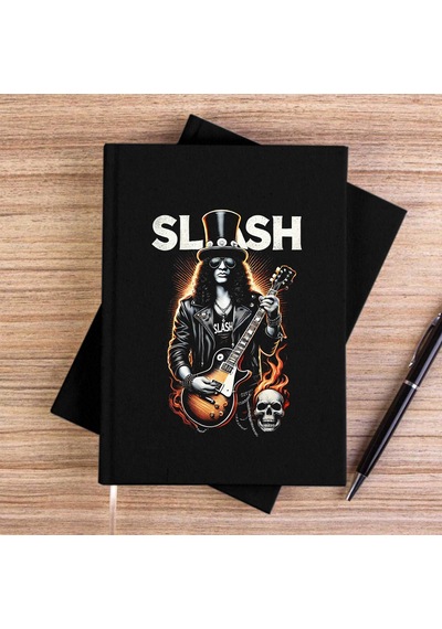 Slash Guitarist Skull Logo Siyah Çizgisiz Kanvas Defter